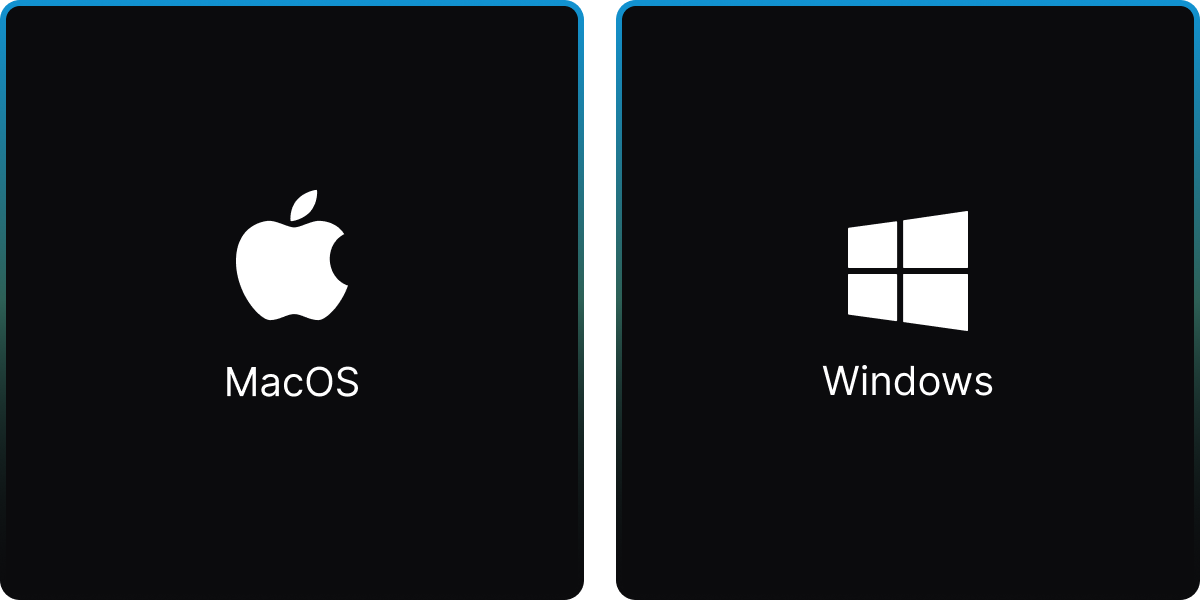 MacOS and Windows download options displayed side by side with Apple and Windows logos.
